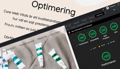 Del av sidan "sajtbygget", delen handlar om optimering av sidan.